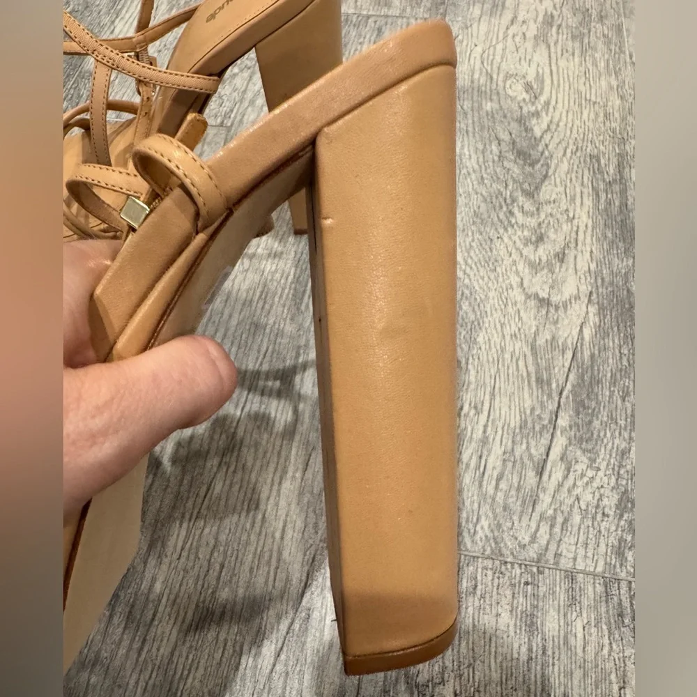 New Larroude tan Annie 140MM Leather Platform Sandals